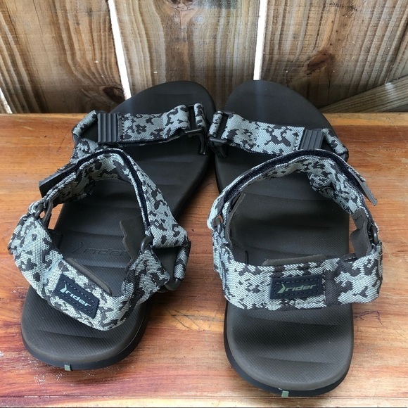 Rider Adjustable Sandals Green & Brown Camoflauge Made From Recyclable Materials - Picture 2 of 5